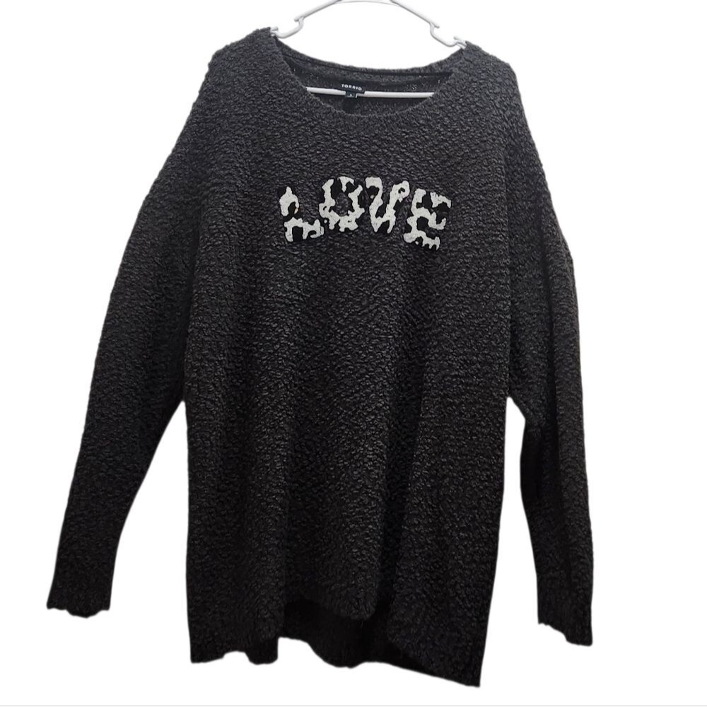 Torrid Love Sweater Womens 3X Gray Popcorn Knit Embroidered Drop Shoulder Cozy